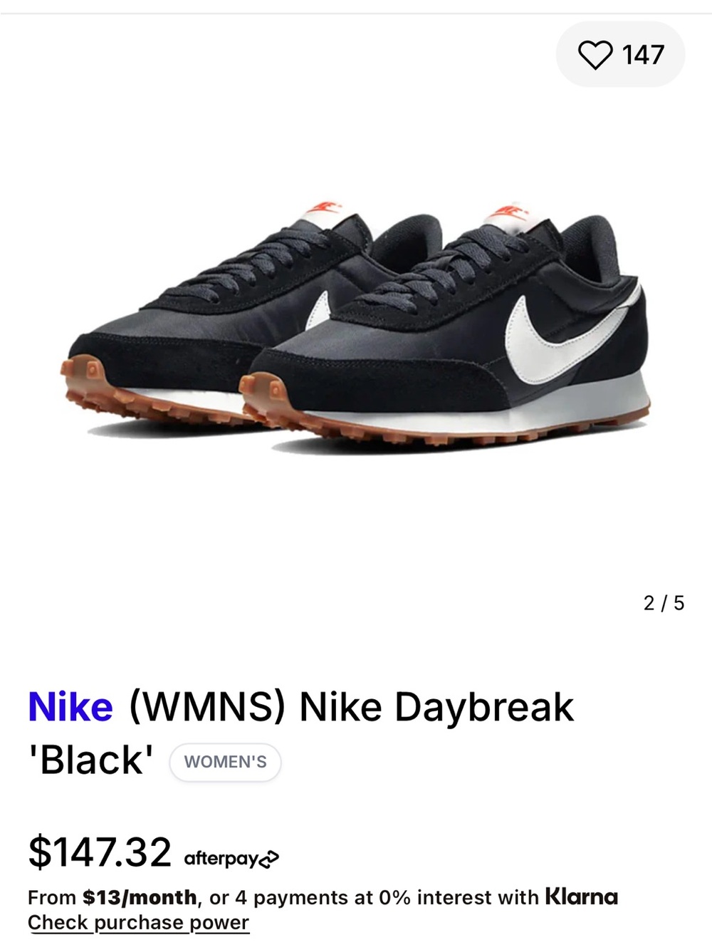 Nike Women's Daybreak Sneakers - Black/White with Gum Outsole